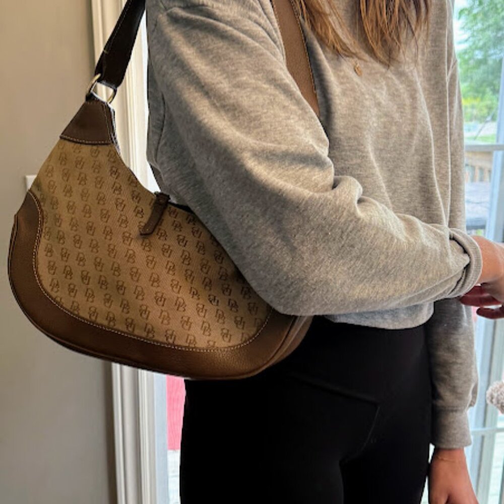 Vintage Dooney & Bourke monogram shoulder Bag brown Leather & DB monogram - Picture 7 of 15